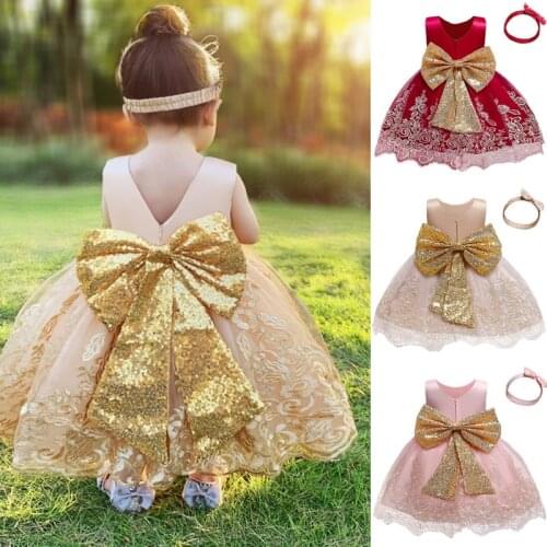Newborn Baby 1st Birthday Baptism Princess Dresses for Little Girls Flower Lace Wedding Party Gowns Big Bow Kids Dress for Girls