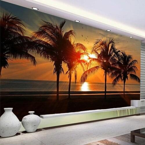 Custom Photo Wallpaper 3D Beautiful Beach Coconut Tree Sunset Nature Scenery Mural Living Room TV Sofa Bedroom Papel De Parede