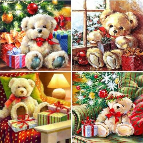 HUACAN Diamond Painting Christmas Bear Diamond Embroidery Dog Full Drill Square Mosaic Cartoon Rhinestone Pictures Handmade Gift