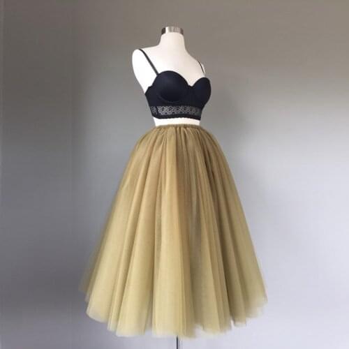 Custom Made 5 Layers Tulle Skirt High Quality Antique Gold Tulle Long Skirt 70 CM Length Lolita Saia Any Colors 100% Real Photo