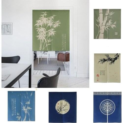 Chinese Bamboo Decorative Hanging Curtain Cotton Linen Bedroom Door Curtain Shower Toilet Half Panel Curtain Geomantic Curtain
