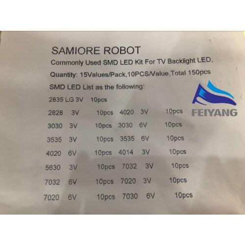 150pcs/lot 1W SMD LED Kit 3V/6V 2835/3030/2828/3535/5630/7020/7030/4020/4014/7032 Cold white For TV Backlight Beads