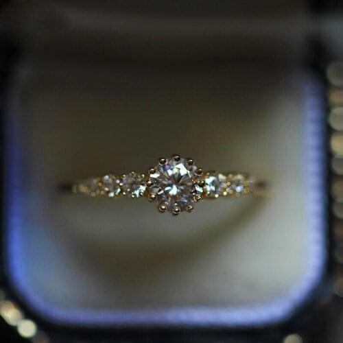 Cute Boho Small Crystal Zircon Stone Ring Luxury Yellow Gold Wedding Jewelry Promise Love Engagement Rings For Women