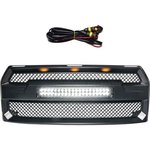 Modified For F150 Grill New Raptor Style For F-150 2015 2016 2017 With LED Lights Racing Grills Front Bumper Grilles Grill Mesh