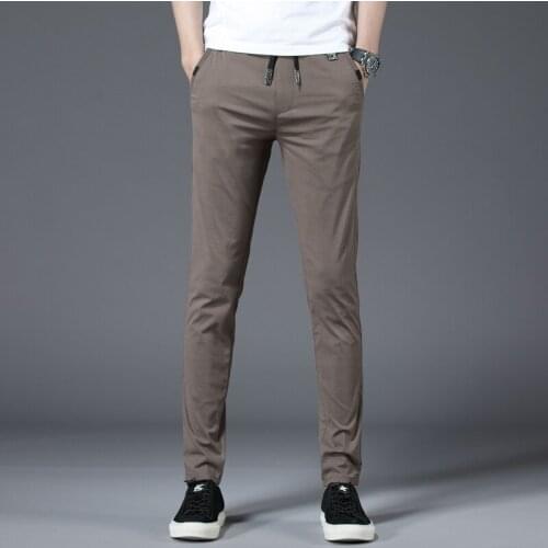 Fashion Street Skateboard Slim Joggers Trousers Business Casual Men Simple Solid Color Straight Pants Stretch Fabrics Korean