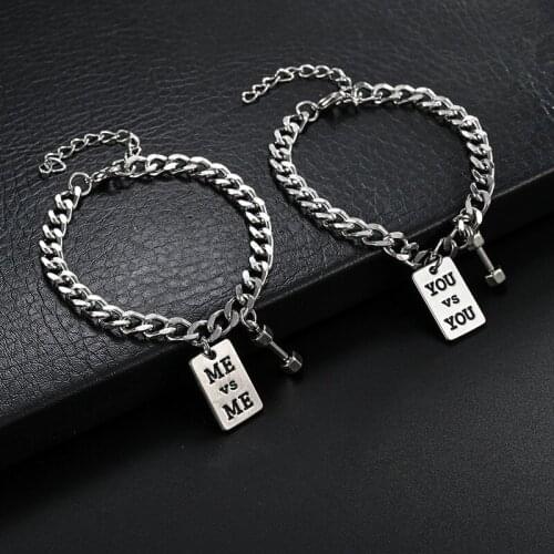Mens bracelet ins Japanese and Korean fashion sports fitness small dumbbell titanium steel letter Tag Bracelet for female lover