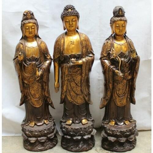 Bi001373 28" Tibet Bronze Shakyamuni Amitabha Buddha Kwan-yin Guan Yin Goddess Statue Set