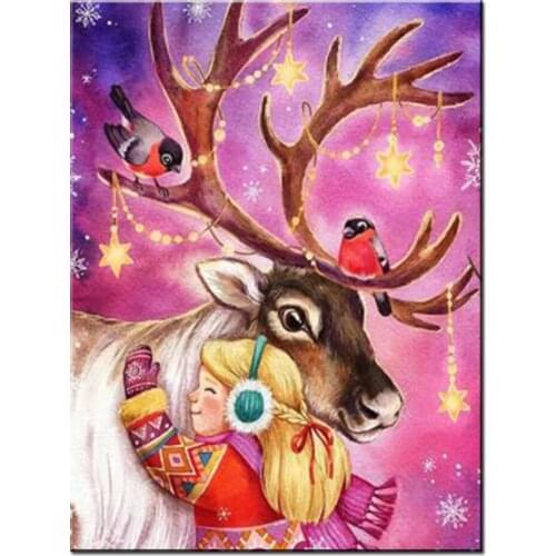 2022 New,diamond embroidery Deer Girl Christmas diamond painting full square round drill diamond mosaic Animal Handicraft k1929
