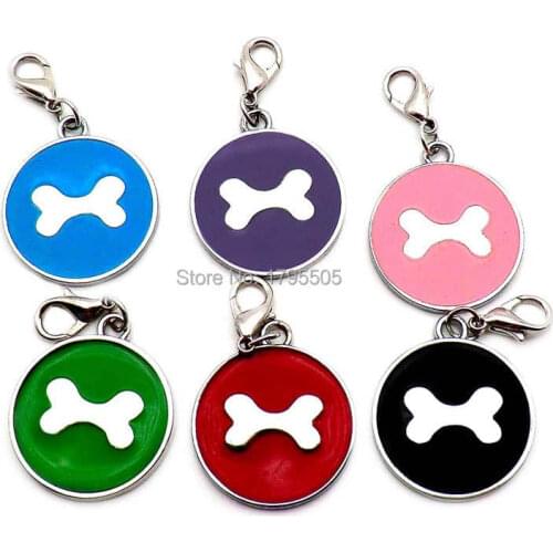 Wholesale 20pcs new Personalized Dog Tags Engraved DIY Cat Puppy Pet ID Name Collar Tag Pendant Pet Accessories Bone/Paw Glitter
