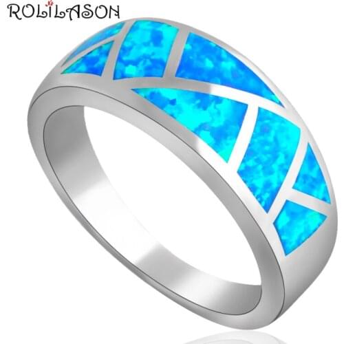 Wholesale Retail Blue fire Opal Silver stamped Rings fashion Jewelry USA size #6.5 #6.75 #7.75 #8.5 Best gifts OR530