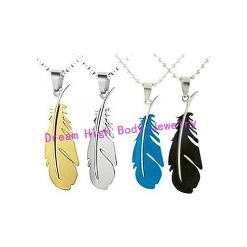 Hot Sale New Arrival Titanium Feather Pendant Stainless Steel Neckalce Jewelry for women Mixed Color 24PCS/LOT