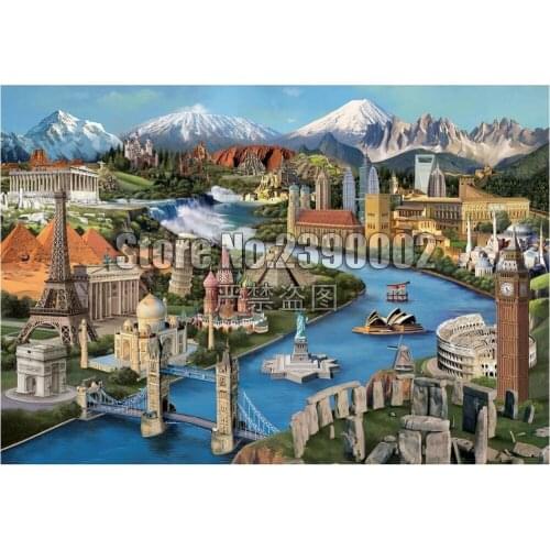 Popular Landmarks DIY Full Embroidery Diamond Painting Mosaic Cross Stitch France Italy Africa Art Needlework Crafts Home Decor
