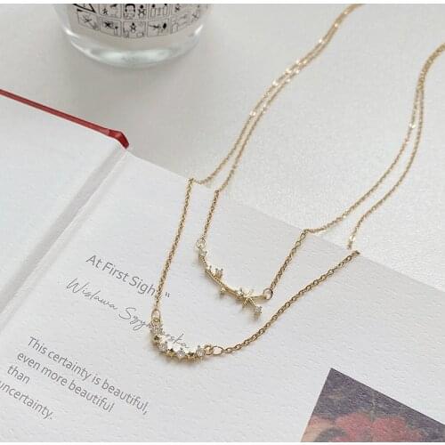 Origin Summer Unique Design Double Layer Stainless Steel Star Pendant Necklace for Women Exquisite Rhinestone Necklace Jewelry