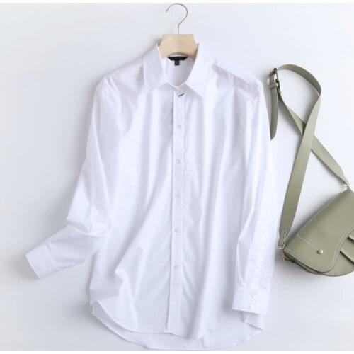 Dave&Di England Style Office Lady Simple Fashion Poplin Solid White Blouse Women Blusas Mujer De Moda 2020 Shirt Women Tops