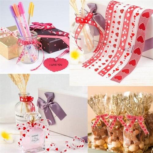 Christmas Grosgrain Ribbons Heart Printed DIY Wedding Party Wrapping Decor Home Ornament Supplies Material