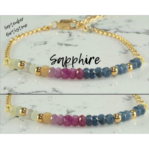 Multi Sapphire Gold Filled Chain Bracelet, 14K Gold Filled Jewelry for women, September Birthstone Bracelet, hand Made in TURKEY