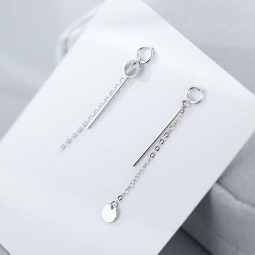 925 Sterling Silver Asymmetric Round Disc Strip Long Tassel Earrings For Women Geometric Dangle Earring Jewelry S-E1184