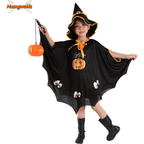 Horror Witch Costumes Scary Costume Halloween Clothes Pumpkin Cloak Children Halloween Costumes For kids Robe Hat Witch Kids