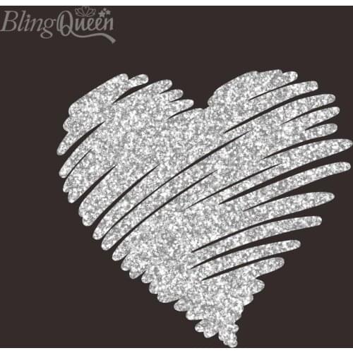 BlingQueen 12PCS/LOT Iron On Patches Stickers Glitter HTV Heat Transfer Vinyl Appliques Heart Design