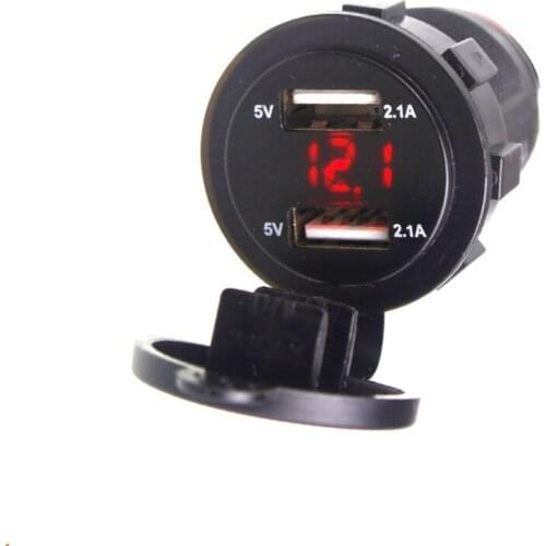 Dual USB Charger Socket Waterproof Power Outlet 2.1A With Voltmeter In-Line 10A Fuse For 12-24V Car Boat Motorcycle