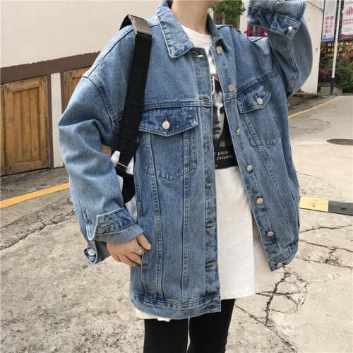 Spring And Autumn Korean Version 2021 New Bf Style Loose Medium Length Tooling Net Red Long Sleeve Denim Jacket Womens Fashion