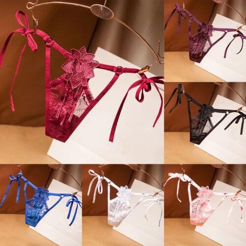 Women Multicolor Flower embroidery Briefs Panties Sexy Lace See-Through Breathable Thongs Briefs Panties Lingerie Underwear