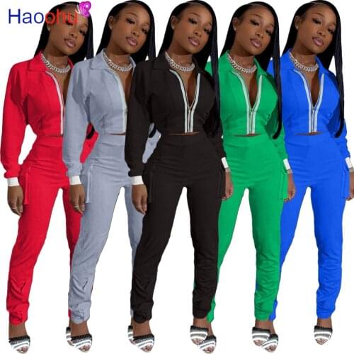 HAOOHU Bodycon Romper Womens Jumpsuits Long Sleeve Zip Fall Fashion Clothing Pocket One Piece Club Outfits Streetwear work out
