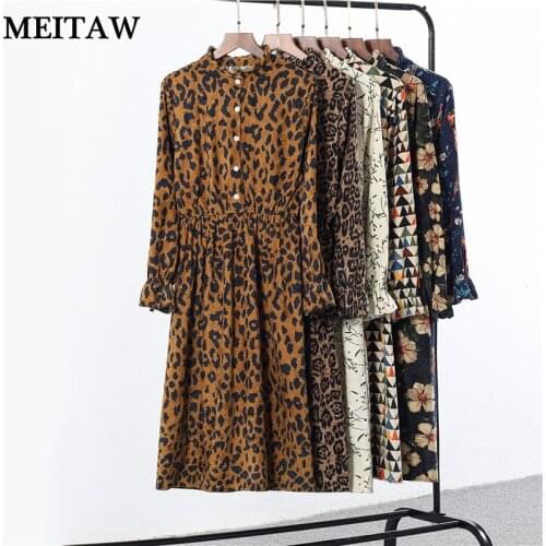 2020 Autumn Women Corduroy Dresses Casual Long Sleeve Printed Night Party Dress Vintage Elegant Ladies Office Dress Vestidos