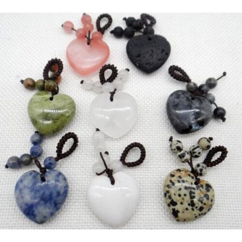 25Mm Natuursteen Labradoriet tiger eye Quartz Kristal Hartvormige Hanger Voor Diy Sieraden Maken Kettingen Accessoires 6Pcs