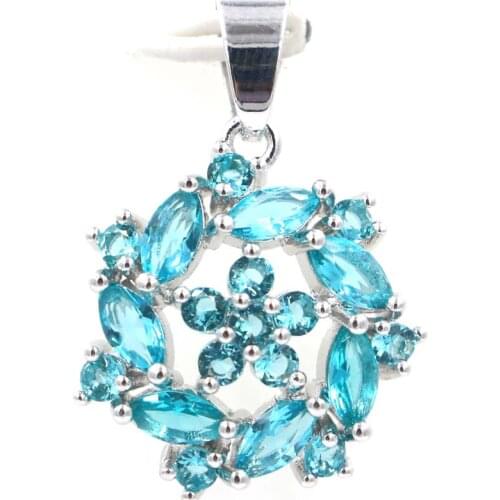 28x19mm Bohemia Design Created Blue Aquamarine Womans Jewelry Making Silver Pendant