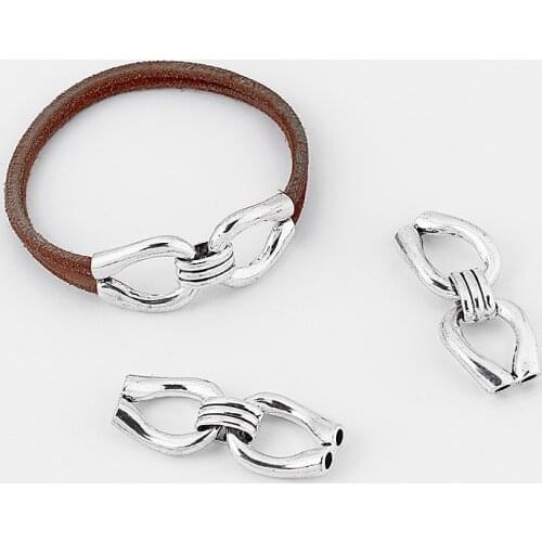 5 Sets Double Holes Bracelet Connectors Findings For Use With 5mm Round Leather