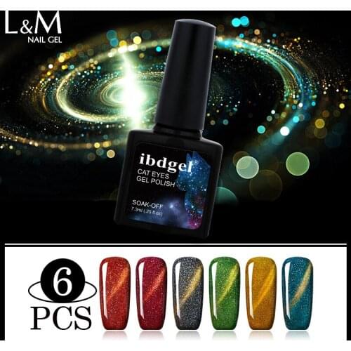 6pcs/lot Rainbow Cat Eyes ibdgel Brand 7.3ml UV Gel Nail Polish LED Lamp Gel Lacquer 6 Color Pure Colors Semi Permanent