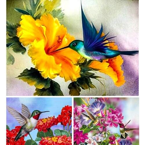 5D DIY Diamond Painting Hummingbirds and Flowers Cross Stitch Kit Full Square Round Embroidery Mosaic Art Picture Crystal Crafts