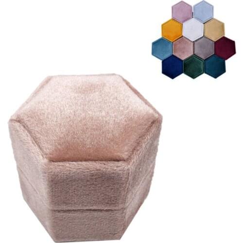 Velvet Single Ring Box Hexagon Valentines Day Ring Box with Detachable Lid
