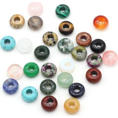 10Pcs Natural Stone Rose Quartz Agate Big Hole Beads Inner diameter 4mm Abacus-Shaped Round Loose Beads for Jewelry Making5x10mm