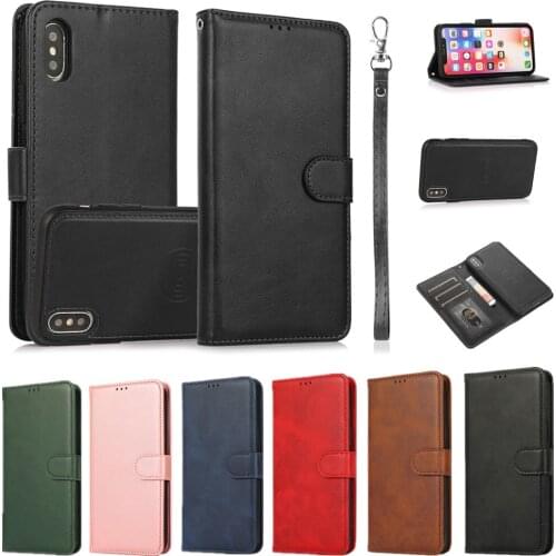 Phone Case for iPhone 11 Pro Max 12 Mini X XS XR 6 7 8 Plus SE 2020 Capa 2in1 Removable Flip Wallet Folded Bracket Lanyard Cover