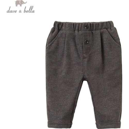 DB15860 dave bella winter baby boys fashion plaid padded pants children full length kids pants infant toddler trousers