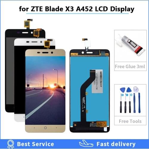 For ZTE BLADE X3 A452 t620 LCD Display And Touch Screen Screen Digitizer Assembly Replacement For ZTE BLADE X3 Phone +Tools glue