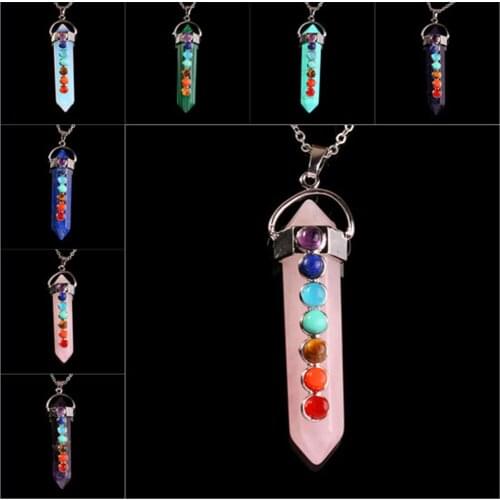 Druzy fashion natural 7 chakra quartz gem stone Hexagonala pendant Yoga Healing semi Peiki point tiger eye Lapis for necklace