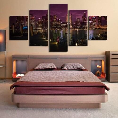 Home Decoration Painting Modern City View Panorama 5 Pieces Canvas Painting For Living Room Hotel Corridor Hall Wall Decoration