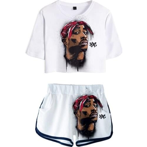 Rapper Tupac Amaru Shakur Two Piece Set Cotton T shirt Gangsta Tupac Suit Shorts Crop Top Fashion Tops and Shorts Pants