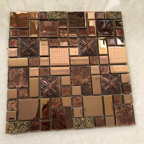 Vatange Brown Resin Flower mixed Glass Mosaic Tiles, Kitchen Backsplash Living Room Liner Wall Brick