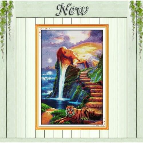 Beauty and tiger,pattern printed on the canvas DMC 14CT 11CT Cross Stitch kit,all for embroidery needlework Sets,Girl Home Decor