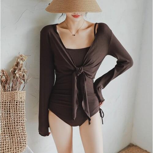 Ins style two-piece one-piece swimsuit women Korean sexy long-sleeved hot spring swimsuit women