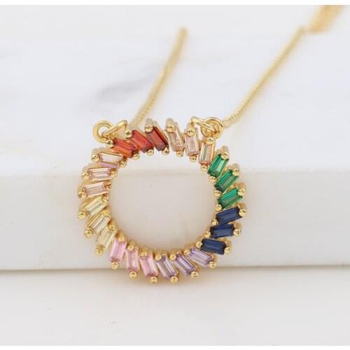 Fashion Rainbow Necklace Multicolor Pendants Charm Gold Color Jewelry Long Chain Necklace For Women Best Birthday Party Gift