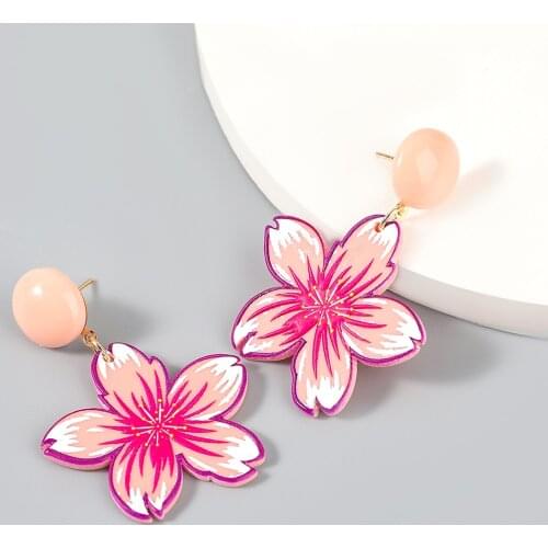 Fashion Metal Resin Cherry Blossom Flower Earrings Womens Creative Popular Dangle Earrings Party Accessories