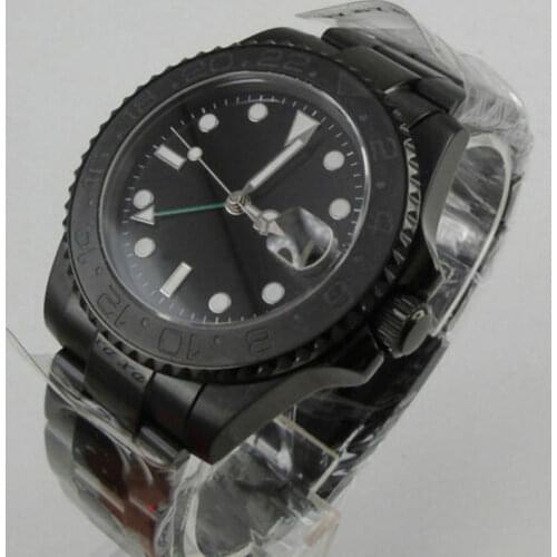 Sapphire Crystal 40MM Black Sterile Dial Ceramic Bezel PVD GMT Function Automatic Movement Mechanical Mens Watch