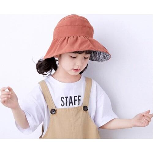 New childrens hats for boys and girls black and white lattice empty top hats pure color double-sided sunscreen big brim hats