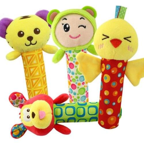 0-3 years Newborn Baby Infant Hand Bell Rattle Stick Bar Handbell Sound Spin Toy Early Education Ring Washable Cartoon