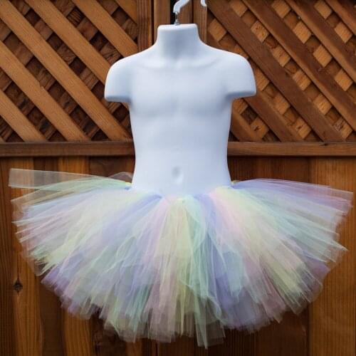 Girls Pastel Rainbow Fluffy Tutu Skirt Baby Birthday Party Skirt Kids Performance Tulle Skirt Girl Halloween Unicorn Tutus 0-12Y